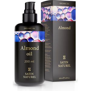 Amandelolie BIO Koudgeperst - Lichaamsolie - 200ml - Veganistisch - Lichte Bescherming Glazen Fles - Amandelolie Biologisch voor Cosmetica & Biologische Massageolie voor het Hele Lichaam - Satin Naturel - Amandelolie Made in Germany