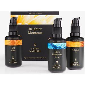 Satin Naturel Cadeauset voor Vrouwen – 3×30 ml Wellness Beauty Set met Vitamine C Serum, Hyaluronzuur Serum & Beauty Fluid met Ceramiden op Basis van Biologische Aloë Vera