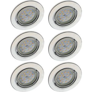 Trango Set van 6 inbouwspots 6729-068MOSD in chroomlook rond incl. 6x 5 Watt 3-traps dimbare Ultra Flat LED Module Bulb 3000K Warm Wit, Inbouwlamp, Plafondspot, Plafondlamp