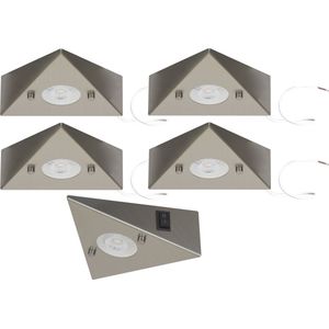 Trango Set van 5 keukenonderkastverlichting 6739-52 incl. 5x 4,8 Watt LED module 3000K warm wit *COOK* inbouwspot - inbouwspot van roestvrij staal - schakelaar - driehoekige lamp - kastverlichting - keukenlamp