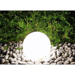 Trango IP65 tuinbal 30cm diameter in wit mat natuursteenlook 300W *SNOW* incl. 5 meter IP44 voedingskabel met 1x E27 fitting, bollamp, tuinlamp, lichtbol, buitenlamp