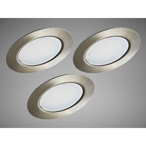 Trango Set van 3 - 12 Volt AC/DC LED meubelinbouwspots G4E-032 Inbouwlamp, plafondlamp in mat nikkel ter vervanging van traditionele meubellamp, inbouwlamp (vervangende lamp met MR16, G4, GU5.3 fitting) afzuigkap verlichtingsarmatuur, kastverlichting