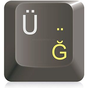 Keystickers® | Turkse stickers voor pc/laptop & notebook toetsenborden 11x13mm, transparant met matte beschermende lak, kleur GEEL | Klavye için Türk harfleri | Turkse toetsenbordstickers