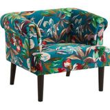 Atlantic Home Collection Charlie fauteuil, armleuningstoel met massief houten poten, fluweel, bloemenpatroon petrol, 74 x 86 x 70
