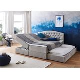 Atlantic Home Collection LOTTE boxspringbed, inclusief tweedelige matras, topper, bedkast (rechts) en uittrekbaar logeerbed Bedbak links. 180x200 cm grijs