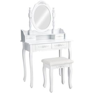 Makeup-Tafel met Spiegel en Hocker - Antieke Look - Wit