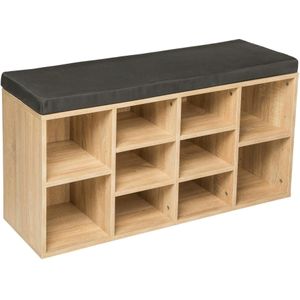 Schoenenkast met zitkussen 103,5x48x30cm - donkergrijs/eiken licht