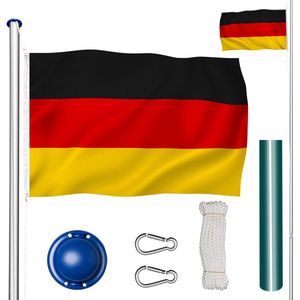 Tectake - Aluminium Vlaggenmast In Hoogte Verstelbaar - Incl Duitse Vlag - Max 620 cm - 402125