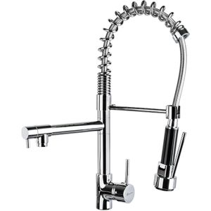 tectake® Keukenkraan - Flexibele sproeikop - Dubbele kraan - Spoelkeukenkraan - 2 mengkranen - Hoogte 52cm