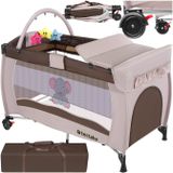 tectake® Kinder Reisebett, klappbar und höhenverstellbar, 2 Rollen mit Bremsen, inklusive Tragetasche, 132 x 75 x 104 cm