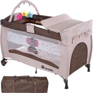 tectake - Reisbedje babybed campingbed Dodo - 132x75x104cm incl. aankleedkussen en draagtas - bruin - 402203