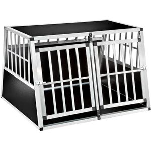 tectake® Aluminium Hondentransportbench Hondenbox - Trapeziumvormige Hondentransportbox met Schuine Achterwand - Licht en Stabiel - Kofferbak Transportbox voor Honden (104 x 90,5 x 69 cm)