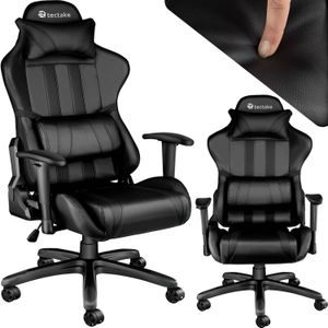 tectake® - bureaustoel gamingchair - luxe burostoel kantoorstoel - racingstoel burostoel gamestoel - zwart - kunstleer - verstelbaar - incl. rug- en nekkussen