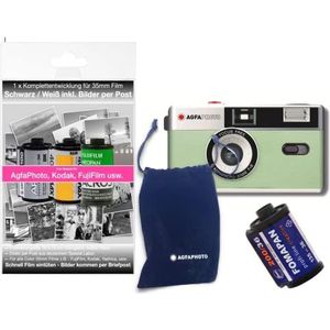 AgfaPhoto analoge 35 mm fotocamera in complete set: film + batterij + ontwikkelingsset voor maximaal 36 zwart wit/afbeeldingen (per post)