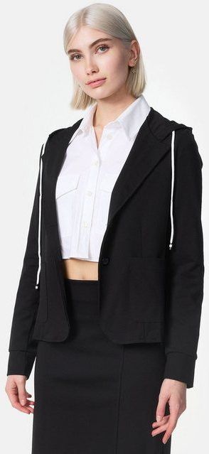 PM SELECTED Damen Kurzblazer Sportliches Sakko Business Hoodie Blazer mit Kapuze - Reverskragen & Zugband PM21