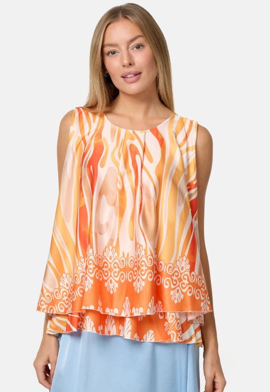 PM SELECTED Damen Blusentop Sommer Sleeveless Overlay Satin Muster Top PM33
