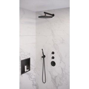 Brauer Black Edition Thermostatische Inbouw Doucheset - Mat Zwart - Hoofddouche 30cm - Wandarm - Staafhanddouche - Messing - Kranen - Douchekranen