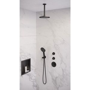 Thermostatisch inbouwdoucheset brauer black 20 cm hoofddouche plafondarm 3 standen handdouche mat zwart