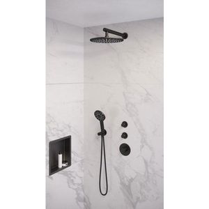 Brauer Black Edition thermostatische inbouw doucheset - mat zwart - hoofddouche 30cm - wandarm - ronde handdouche