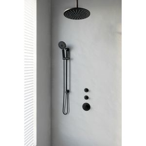 Thermostatisch Inbouwdoucheset Brauer Black 30cm Hoofddouche Plafondarm 3 Standen Handdouche op Glijstang Mat Zwart Brauer