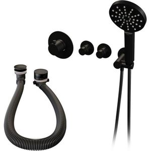 Inbouwthermostaatset brauer black incl 3 standen handdouche en badafvoer mat zwart