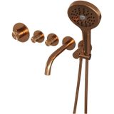 Brauer Copper Edition Badkraan Inbouw - douchegarnituur - 20cm uitloop - met inbouwdeel - 3 gladde knoppen - handdouche rond 3 standen - PVD - geborsteld koper 5-GK-023