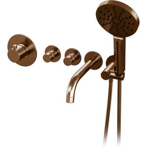 Brauer Copper Edition Badkraan Inbouw - douchegarnituur - 20cm uitloop - inbouwdeel - 3 gladde knoppen - handdouche rond 3 standen - PVD - geborsteld koper 5-GK-023