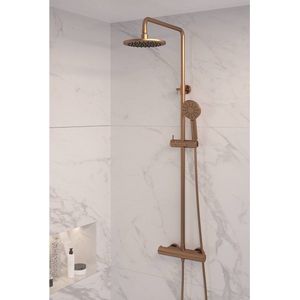 Brauer Copper Edition Regendoucheset opbouw - hoofddouche 20cm - glijstang - handdouche rond 3 standen - gladde knoppen - PVD - geborsteld koper