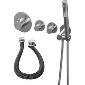 Brauer Brushed Edition Badkraan inbouw - douchegarnituur - 3 gladde knoppen - handdouche staaf 1 stand - PVD- geborsteld RVS 5-NG-046