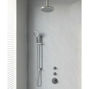 Brauer Brushed Edition thermostatische inbouw doucheset - geborsteld RVS PVD - hoofddouche 20cm - plafondsteun - ronde handdouche - met glijstang - geborsteld RVS PVD