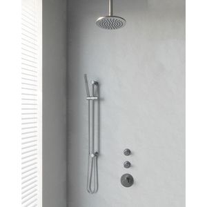 Brauer Brushed Edition Thermostatische Inbouw Doucheset - Geborsteld RVS PVD - Hoofddouche 20cm - Plafondsteun - Staafhanddouche - Met Glijstang