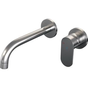 Inbouw Wastafelmengkraan Brauer Brushed Edition Coldstart Gebogen Uitloop Platte Hendel Rechts Geborsteld RVS PVD Met Rozetten