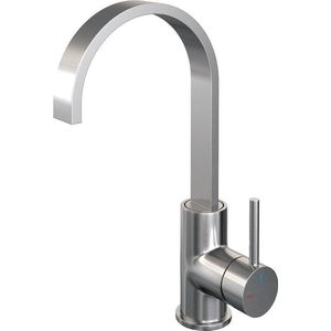 Wastafelmengkraan brauer brushed edition coldstart opbouw hoog plat gebogen ronde hendel geborsteld rvs pvd