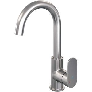 Wastafelmengkraan Brauer Brushed Edition Coldstart Opbouw Hoog Gebogen Platte Hendel Geborsteld RVS PVD