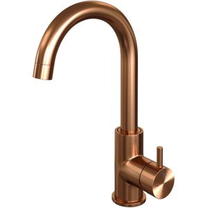 Wastafelmengkraan Brauer Copper Edition Coldstart Opbouw Hoog Gebogen Korte Ronde Hendel Geborsteld Koper PVD