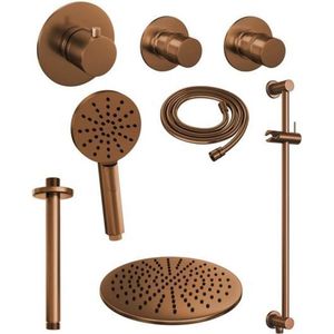 Thermostatisch Inbouwdoucheset Brauer Copper 30cm Hoofddouche Plafondarm 3 Standen Handdouche op Glijstang Koper Brauer