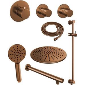 Thermostatisch inbouwdoucheset brauer copper 30 cm hoofddouche wandarm 3 standen handdouche op glijstang koper