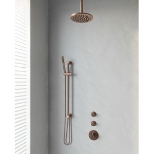 Brauer Copper Edition thermostatische inbouw doucheset - geborsteld koper PVD - hoofddouche 20cm - plafondsteun - staafhanddouche - met glijstang