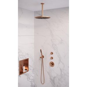 Brauer Copper Edition Regendoucheset inbouw - hoofddouche 30cm - plafondarm - 3 gladde knoppen - handdouche staaf 1 stand - PVD - geborsteld koper 5-GK-027