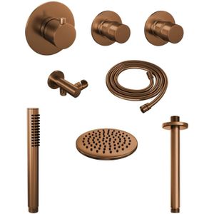 Brauer Copper Edition thermostatische inbouw doucheset - geborsteld koper PVD - hoofddouche 20cm - plafondsteun - staafhanddouche