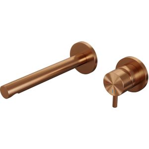 Inbouw wastafelmengkraan brauer copper edition coldstart rechte uitloop korte ronde hendel rechts geborsteld koper pvd met rozetten