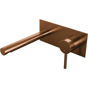 Brauer Copper Edition inbouw wastafelkraan - rechte uitloop - achterplaat - hendel 1 rechts - geborsteld koper PVD