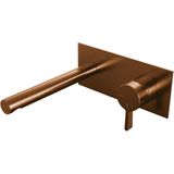 Brauer Copper Edition Wastafelmengkraan inbouw - rechte uitloop links - hendel middel dik - afdekplaat - model E 1 - PVD - geborsteld koper