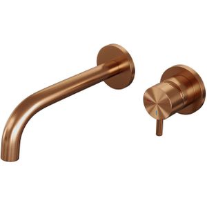 Inbouw Wastafelmengkraan Brauer Copper Edition Coldstart Gebogen Uitloop Korte Ronde Hendel Rechts Geborsteld Koper PVD Met Rozetten
