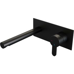 Inbouw wastafelmengkraan brauer black edition coldstart rechte uitloop korte platte hendel rechts mat zwart met afdekplaat