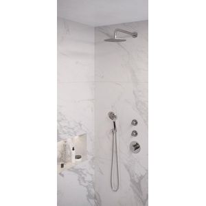Regendoucheset Inbouw Brauer Chrome Edition Thermostatisch 20cm met Plafondarm en Staafhanddouche Losse Stopkranen Chroom
