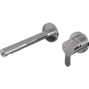 Inbouw wastafelmengkraan brauer chrome edition coldstart rechte uitloop korte platte hendel rechts chroom met rozetten