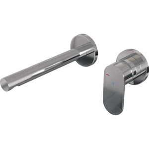 Inbouw wastafelmengkraan brauer chrome edition coldstart rechte uitloop platte hendel rechts chroom met rozetten