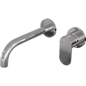 Inbouw wastafelmengkraan brauer chrome edition coldstart gebogen uitloop platte hendel rechts chroom met rozetten