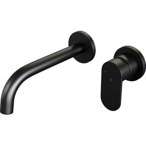 Brauer Black Edition Wastafelmengkraan inbouw - gebogen uitloop links - hendel breed plat - model C 1 - mat zwart 5-S-004-B3-65